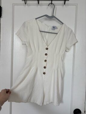 Princess Polly Cream V-Neck Short Sleeve Romper